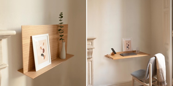 This Small Wall Mounted Shelf Transforms Into A Desk For Working At Home