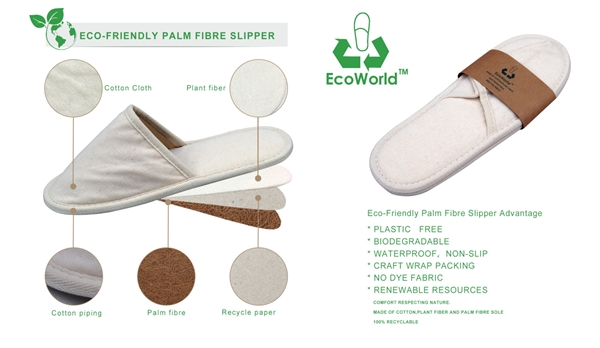 Natural Eco friendly Biodegradable palm fibre sole Hotel slippers